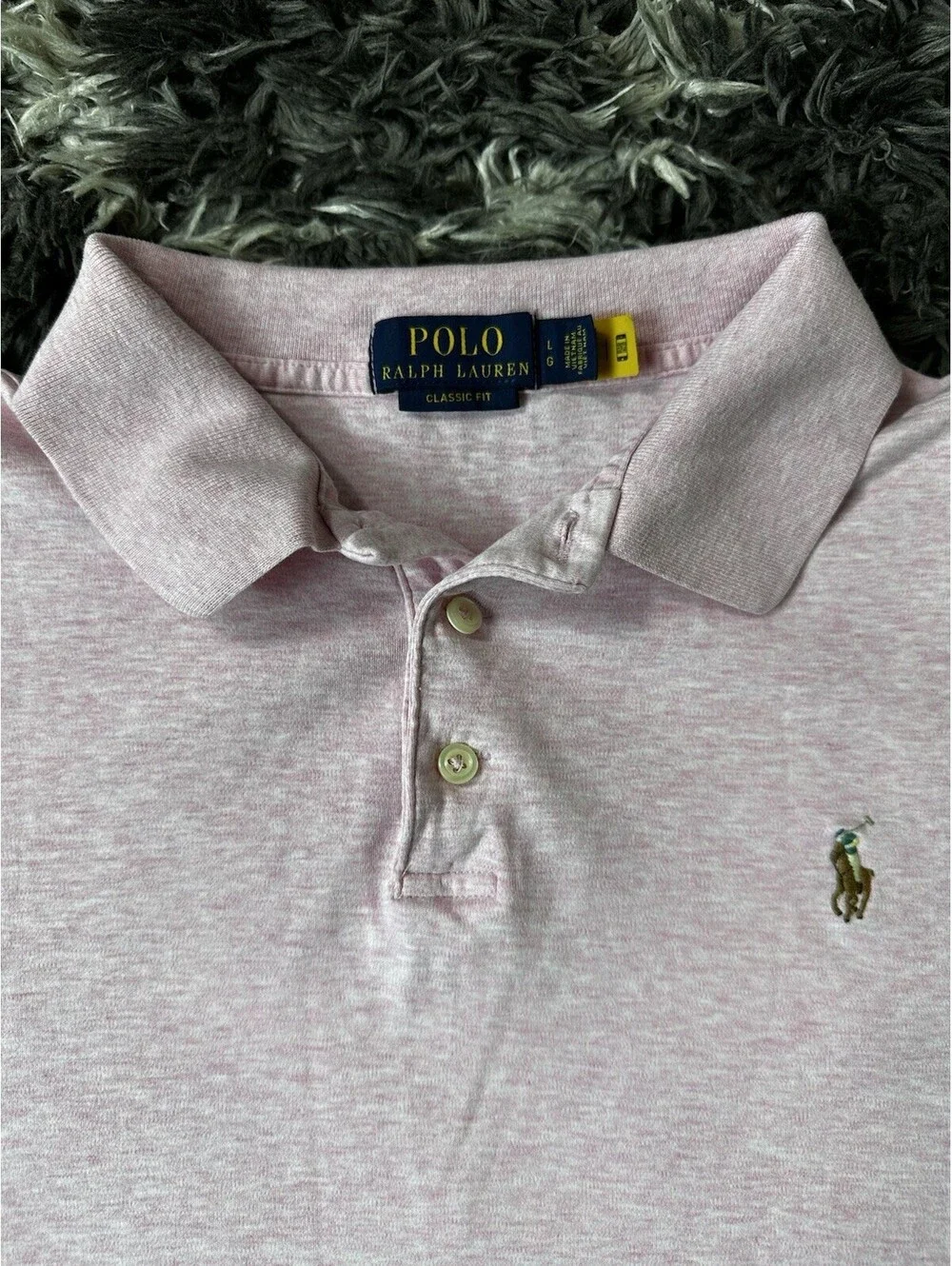 Polo Ralph Lauren Mens Large Pink Heather Classic Fit Short Sleeve Polo Shirt